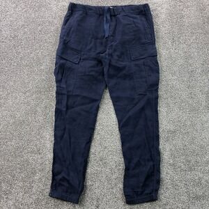 Stone Island Cargo Pants Mens 34 Navy Blue Drawstring Linen Tapered Jogger